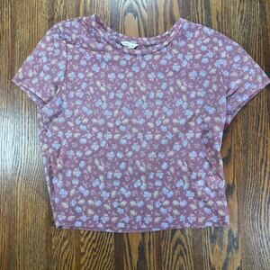 Aeropostale Women’s Mauve Pink Floral Mesh Shrunken Crop Tee Top Size Large